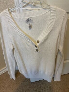 St. John's Bay Cream V-Neck Button Knit Top